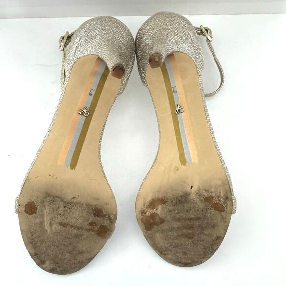 Sam Edelman Women’s Patti Ankle Strap Heeled Dress Sandal Gold Sparkle Size 9 - Picture 10 of 12